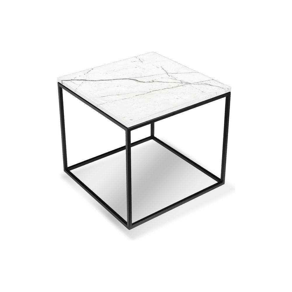 Side Tables Onix Square End Table White Semi-Honed Marble Black Powder Coated Frame