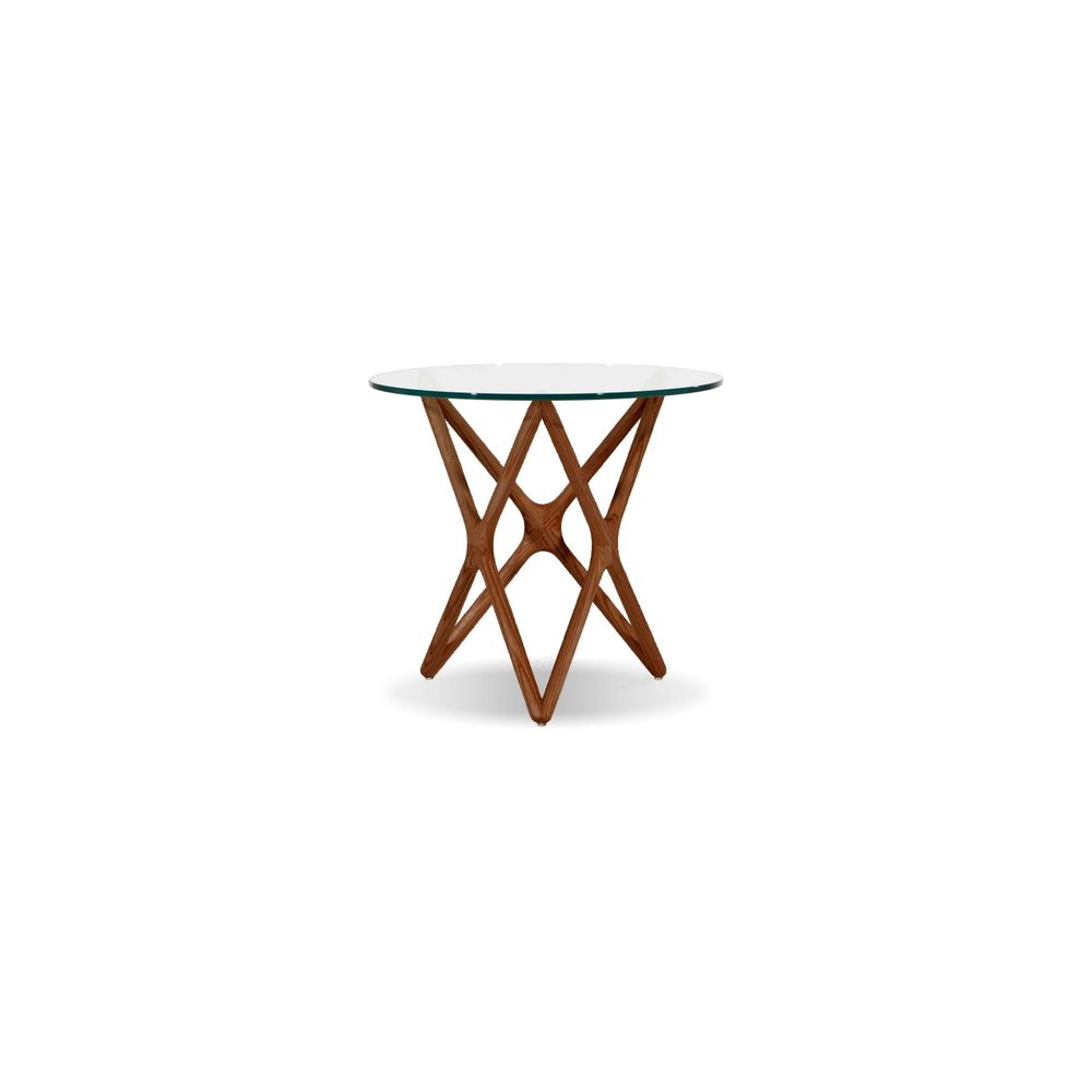Side Tables Quasar Low End Table Clear Glass Solid Ash Stained Walnut Base