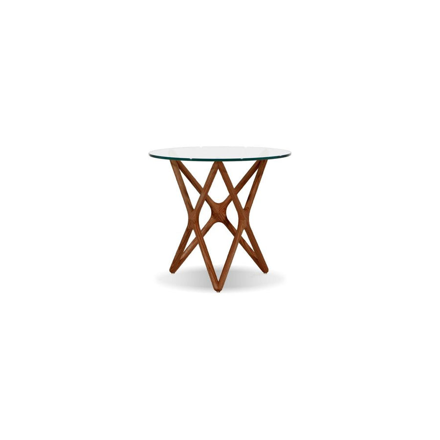 Side Tables Quasar Low End Table Clear Glass Solid Ash Stained Walnut Base