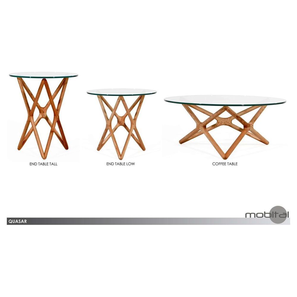 Side Tables Quasar Low End Table Clear Glass Solid Ash Stained Walnut Base