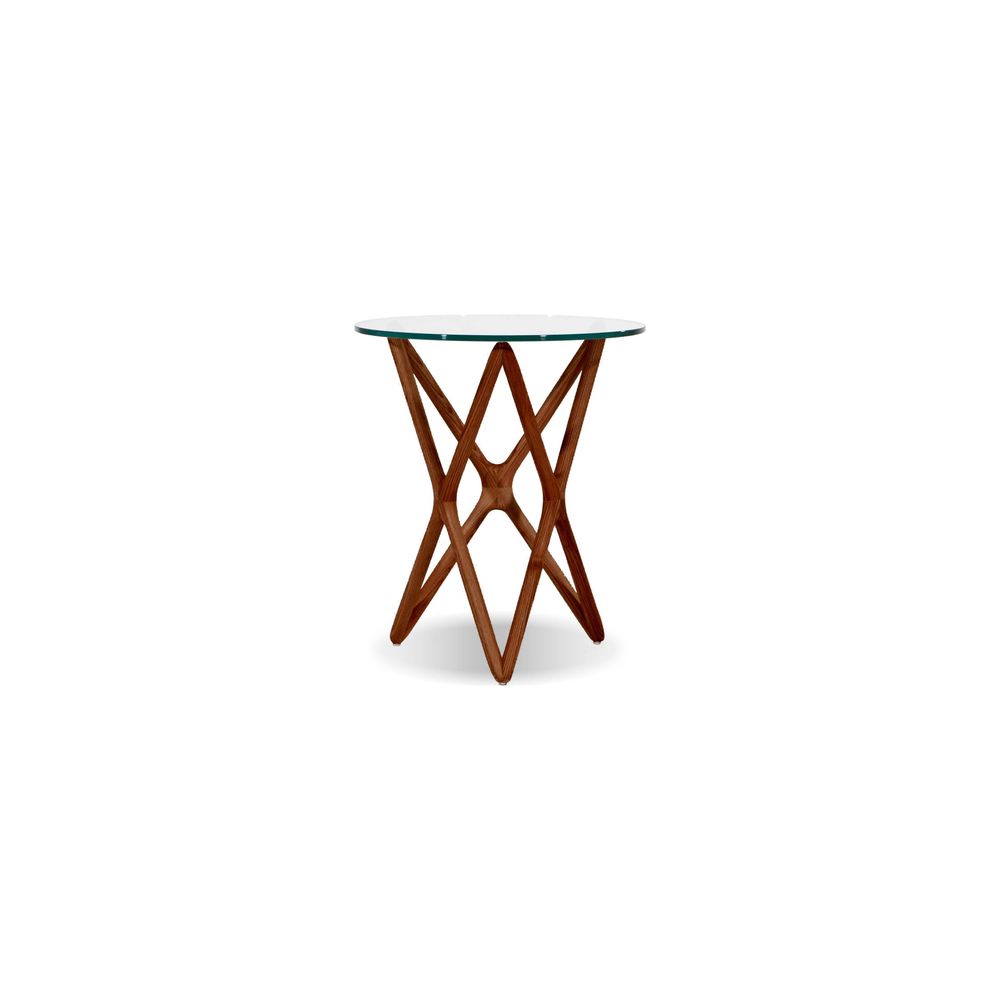 Side Tables Quasar Tall End Table Clear Glass Solid Ash Stained Walnut Base