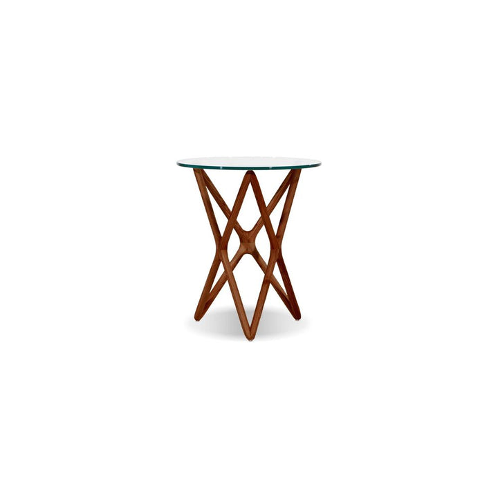 Side Tables Quasar Tall End Table Clear Glass Solid Ash Stained Walnut Base