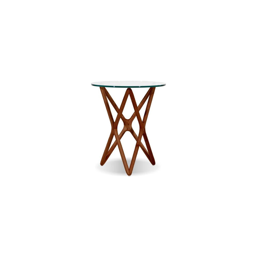 Side Tables Quasar Tall End Table Clear Glass Solid Ash Stained Walnut Base