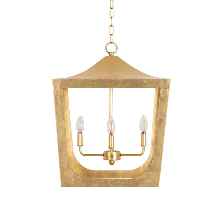 Wimble - Modern Pagoda Lantern With Four Light Gold Leaf Cluster, Body In Gold Leaf