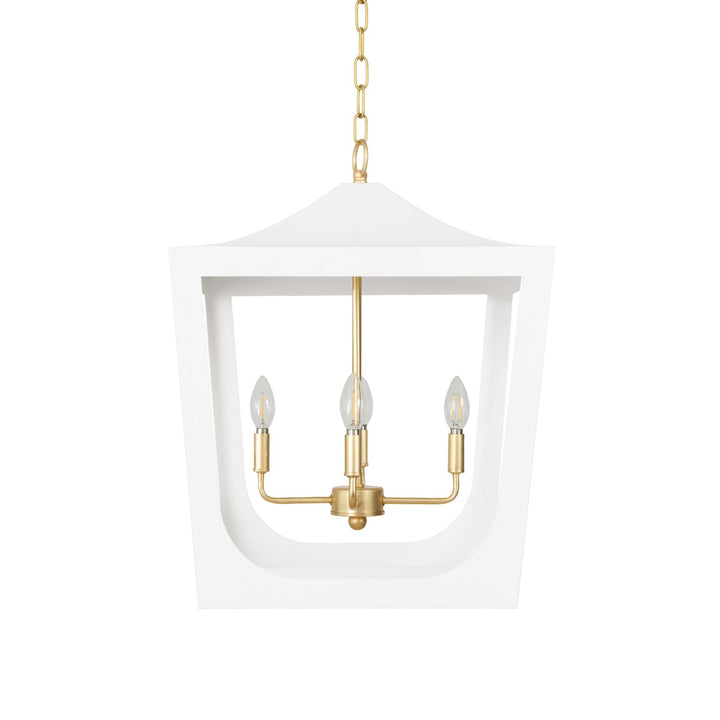 Wimble - Modern Pagoda Lantern With Four Light Gold Leaf Cluster, Body In White Powder Coat