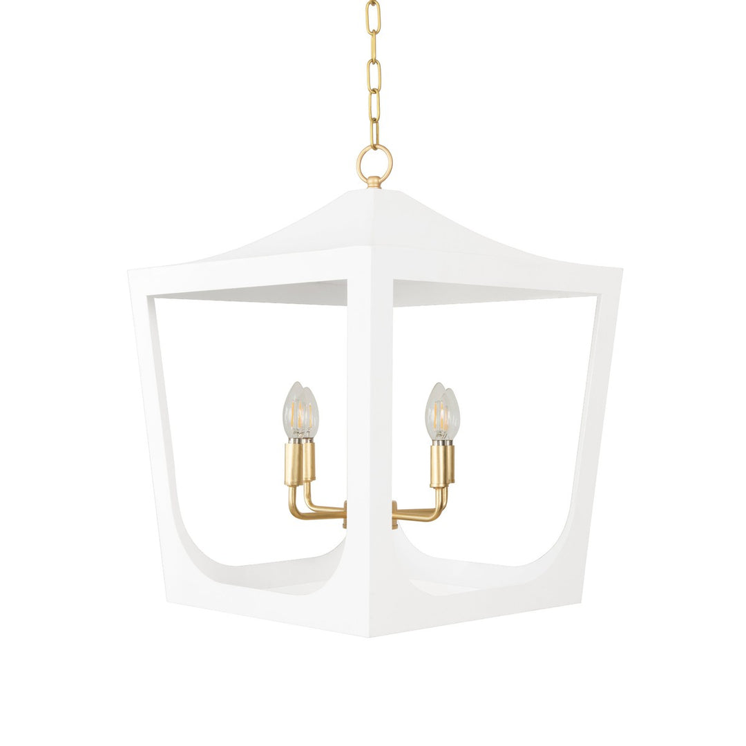 Wimble - Modern Pagoda Lantern With Four Light Gold Leaf Cluster, Body In White Powder Coat