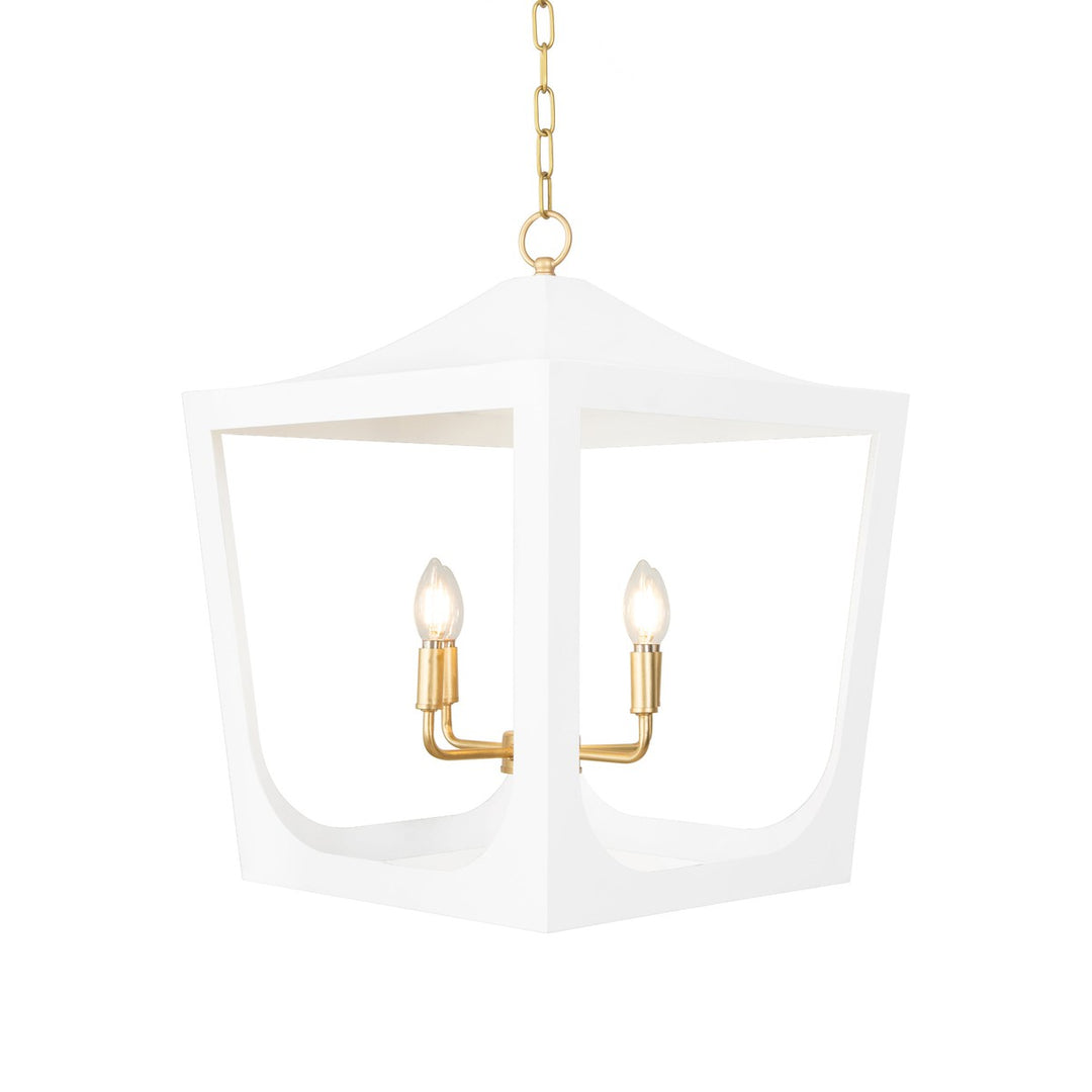 Wimble - Modern Pagoda Lantern With Four Light Gold Leaf Cluster, Body In White Powder Coat