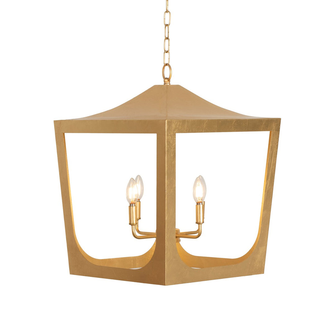 Wimble - Modern Pagoda Lantern With Four Light Gold Leaf Cluster, Body In Gold Leaf