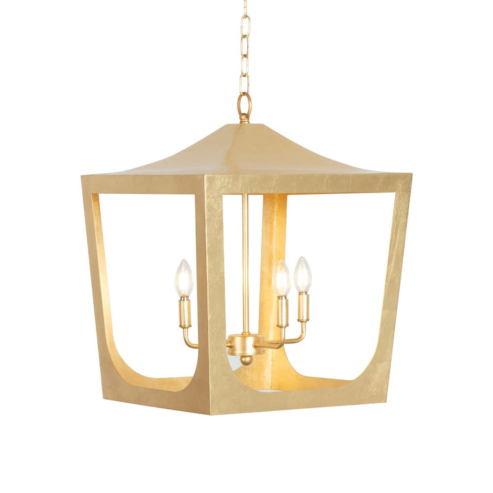 Wimble - Modern Pagoda Lantern With Four Light Gold Leaf Cluster, Body In Gold Leaf