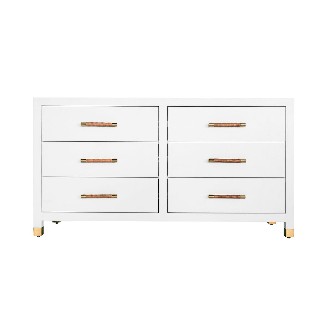 Winchester - Six Drawer Chest With Rattan Wrapped Handles In Matte White Lacquer