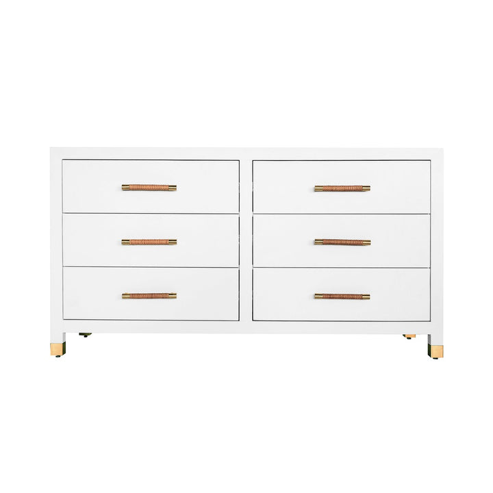 Winchester - Six Drawer Chest With Rattan Wrapped Handles In Matte White Lacquer