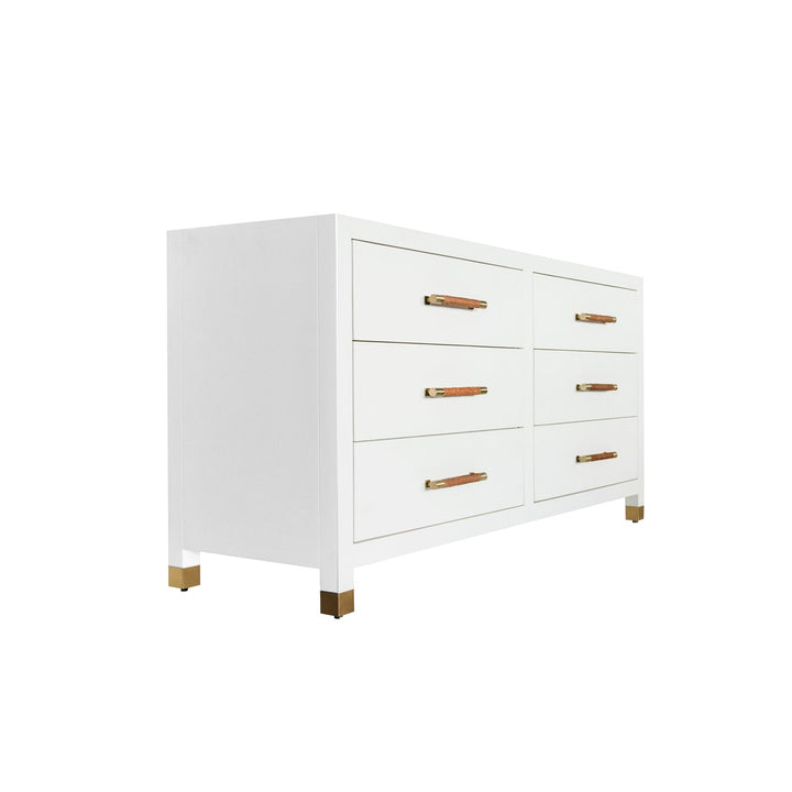 Winchester - Six Drawer Chest With Rattan Wrapped Handles In Matte White Lacquer