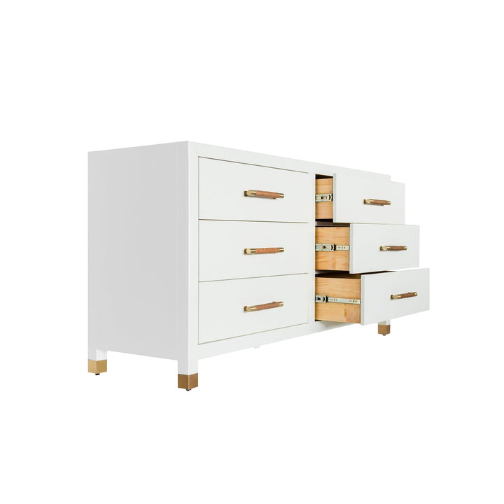 Winchester - Six Drawer Chest With Rattan Wrapped Handles In Matte White Lacquer