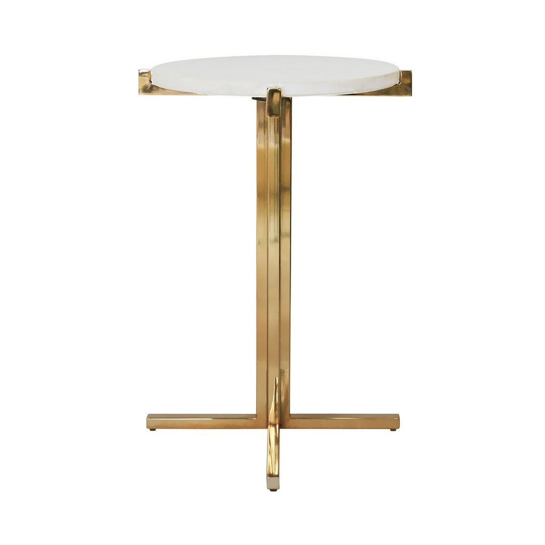 Winslet - Round Side Table With Brass X Base And White Marble Top