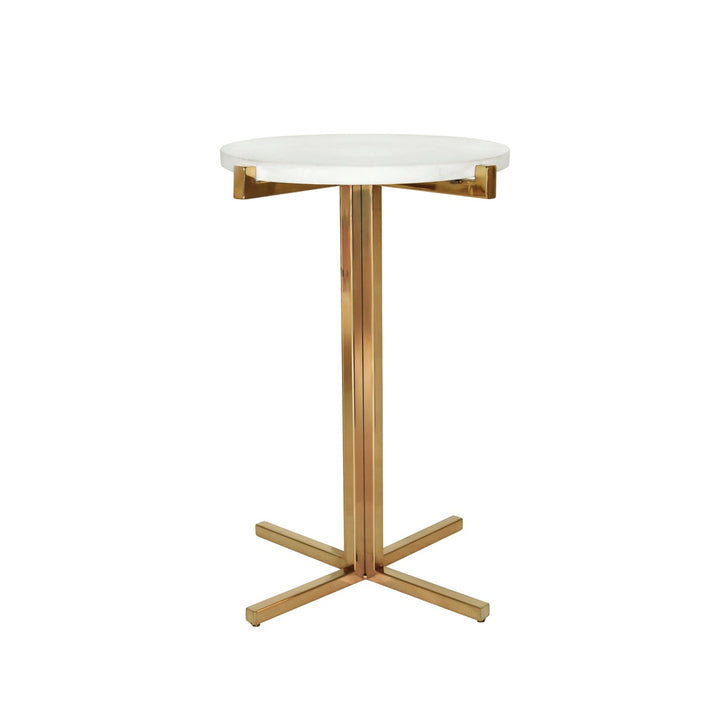 Winslet - Round Side Table With Brass X Base And White Marble Top