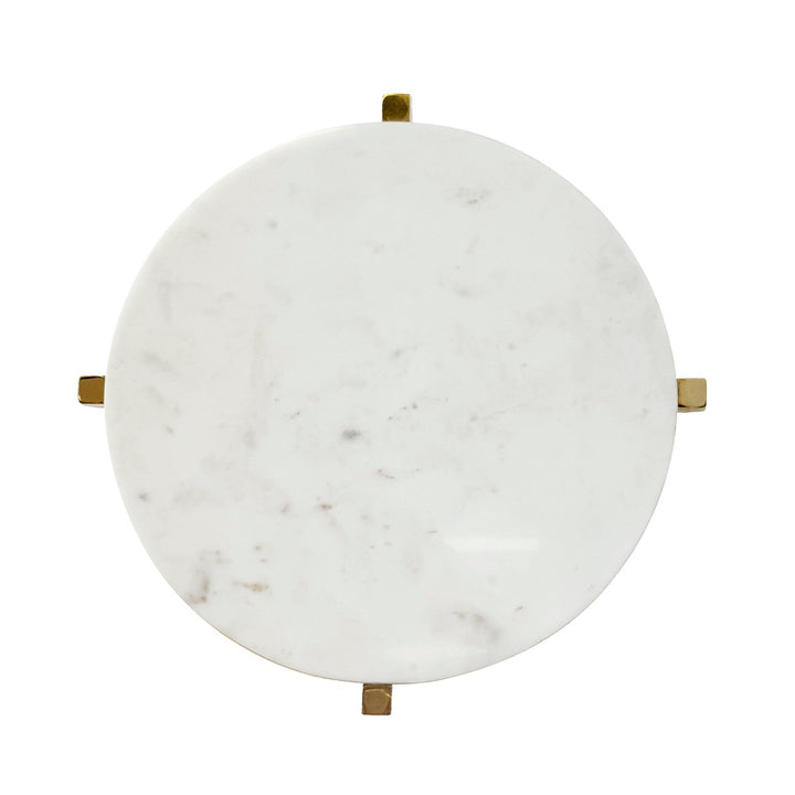 Winslet - Round Side Table With Brass X Base And White Marble Top