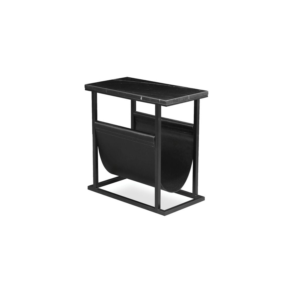 Side Tables Onix Magazine Rack/ End Table Black Semi-Honed Marble Black Powder Coated Frame