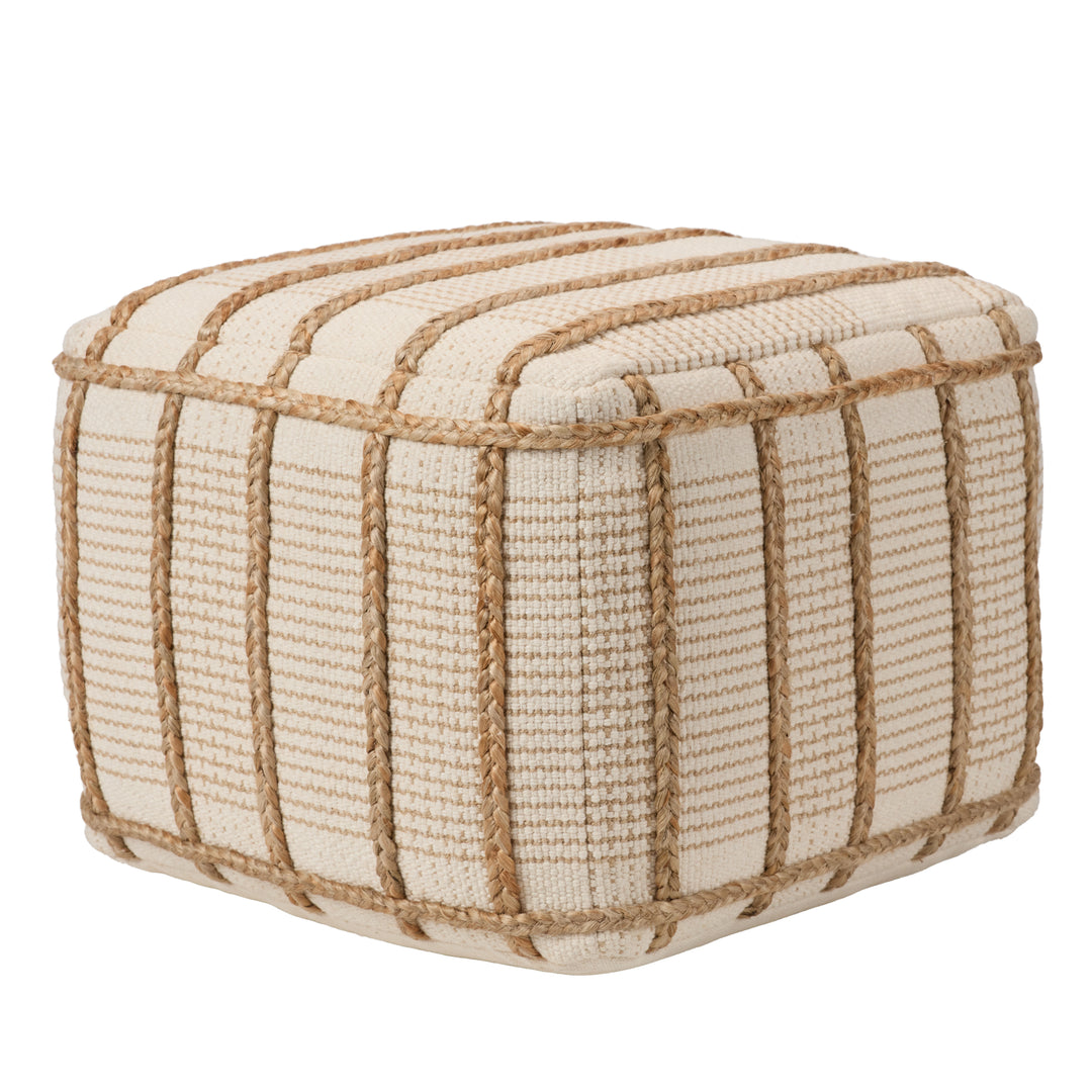 Vibe by Jaipur Living Remsen Handmade Striped Tan/ Cream Cylinder Pouf