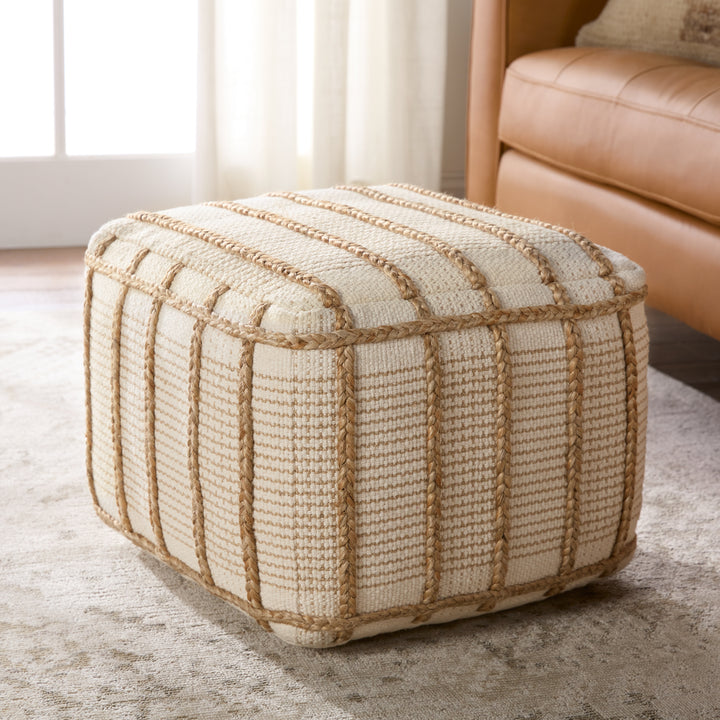 Vibe by Jaipur Living Remsen Handmade Striped Tan/ Cream Cylinder Pouf