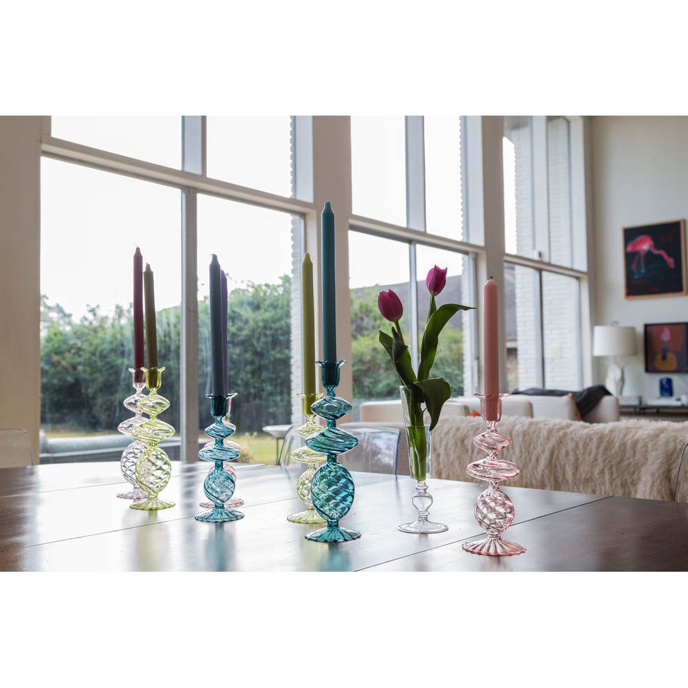 Pink Swirl Glass Candlestick, Medium, Set of 2