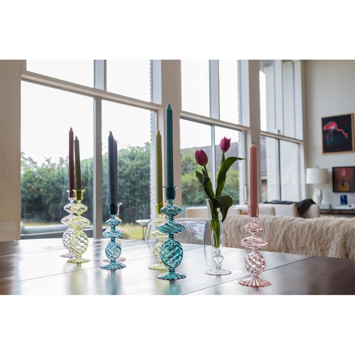 Blue Swirl Glass Candlestick, Large, Set of 2