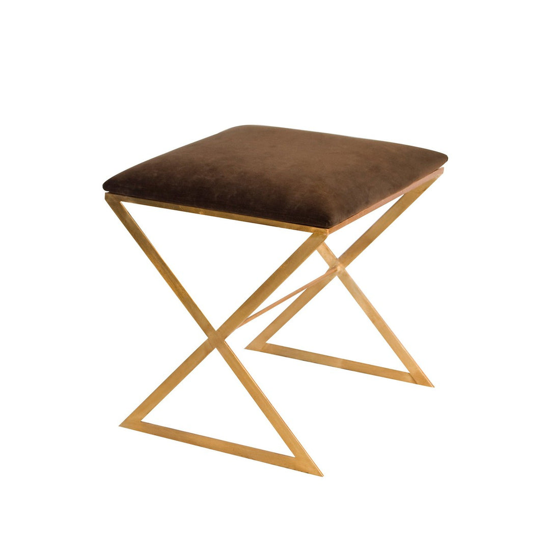 X Stool Gold Lf Brown Velvet