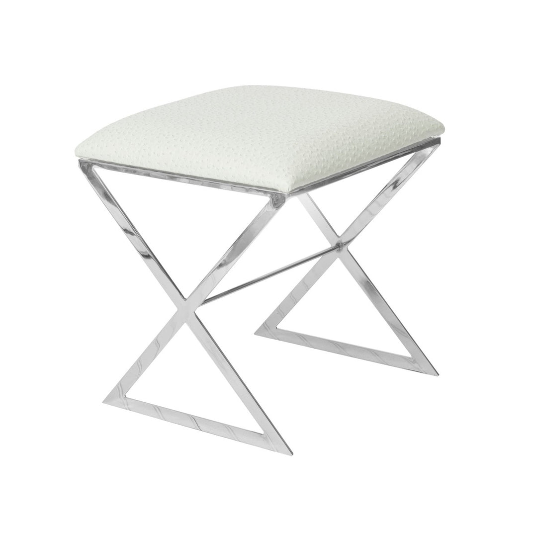 X Side Stool Nickel With White Ostrich Top