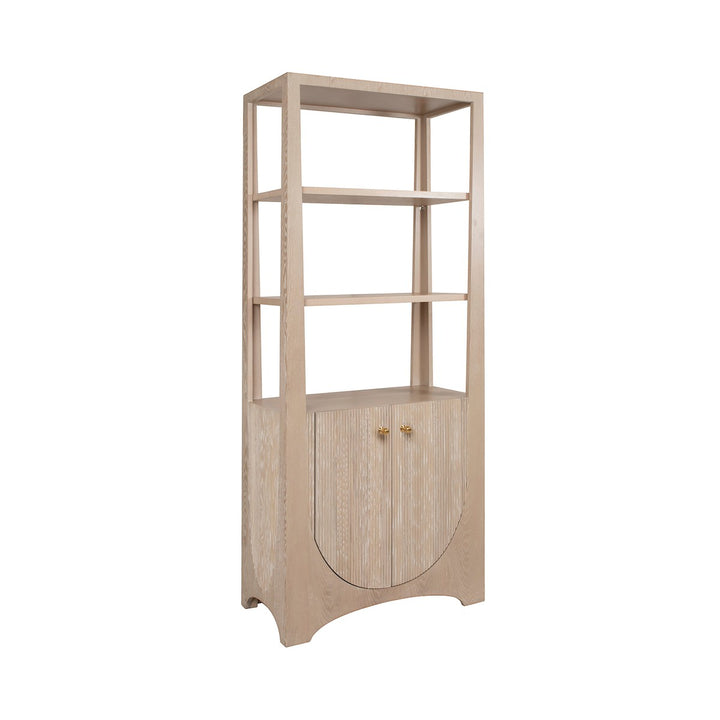 Young - Etagere With Two Door Fluted Cabinet In Light Cerused Oak