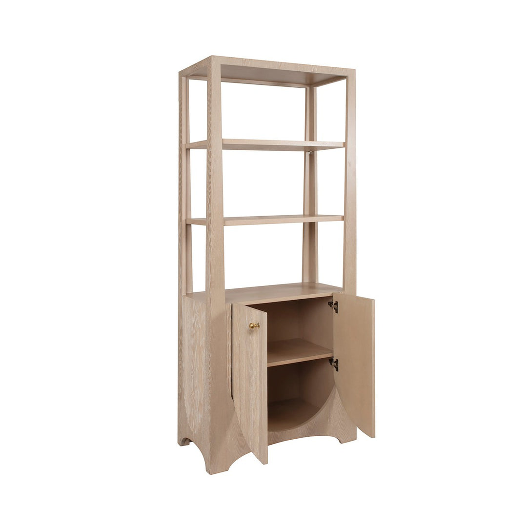 Young - Etagere With Two Door Fluted Cabinet In Light Cerused Oak