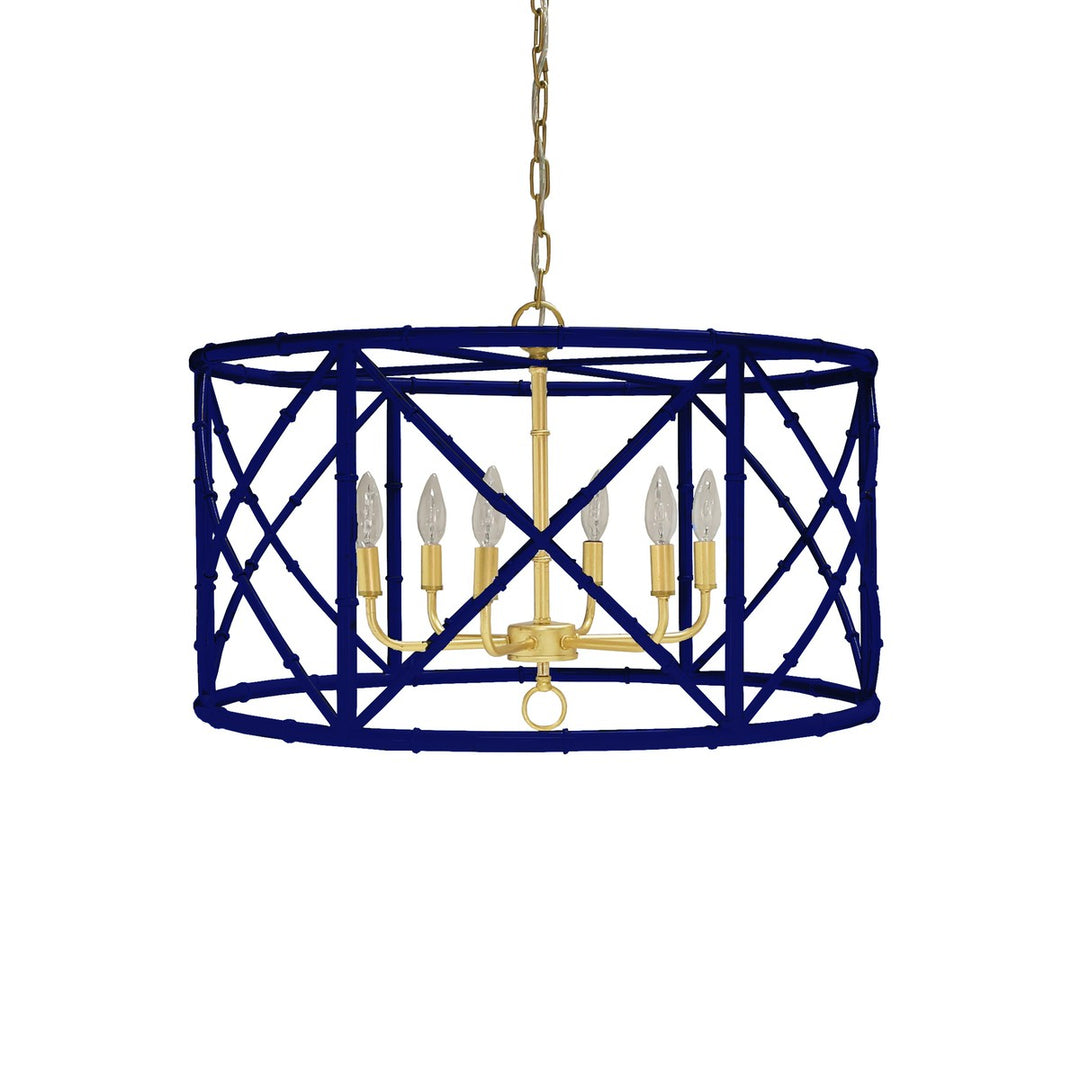 Zia - Six Light Bamboo Chandelier In Navy Powder Coat With Gold Cluster