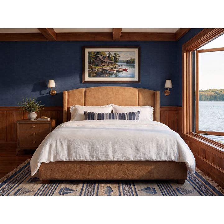 Harbor Queen Upholstered Bed Camel — Lakeside Sepia