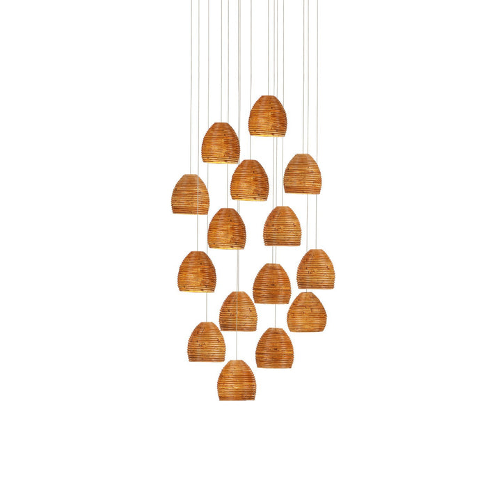 Beehive 15-Light Round Multi-Drop Pendant