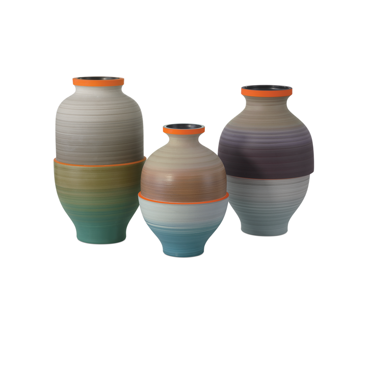 Vases Happy 80's Gray, Beige, Orange & Blue Vase Set of 3