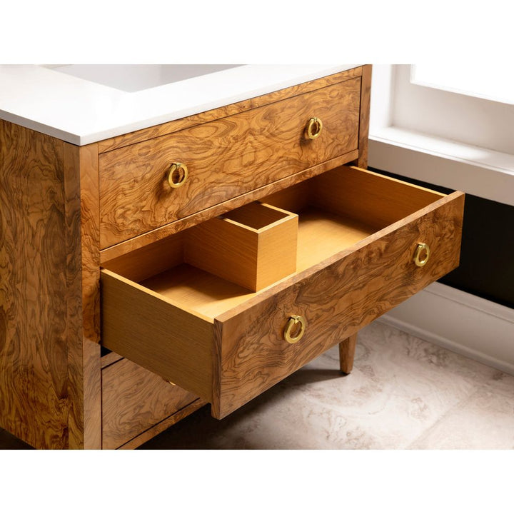 Vanities Olive Ashe Burl Vanity with White Marble Top