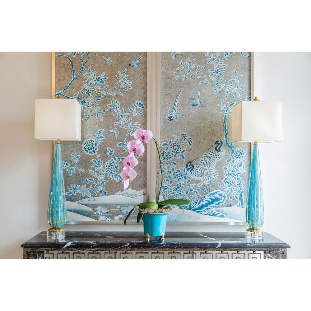 Indoor Planters Cachepot, Turquoise with Gold, Large Set of 2