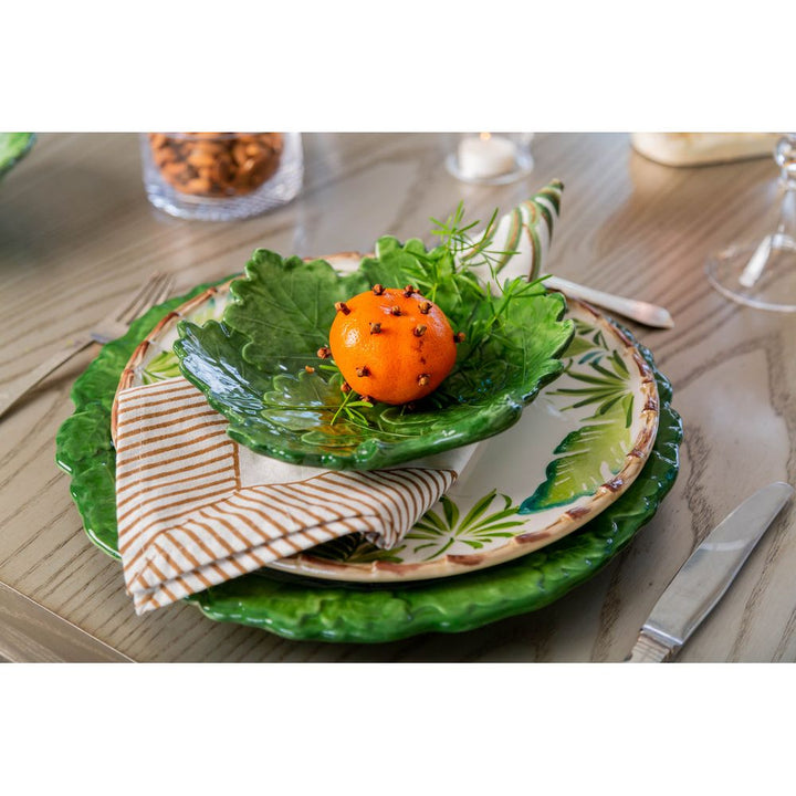 Compagnia Dinner Plate, Green Leaves w/ Bamboo, Large, Set of 4