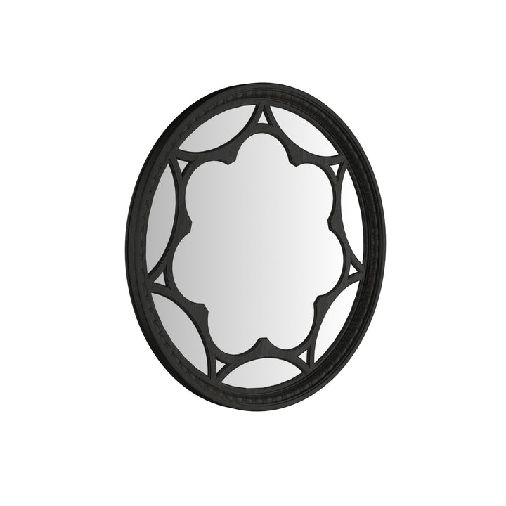 Atrium Round Mirror — hand rubbed black with undertones of brown