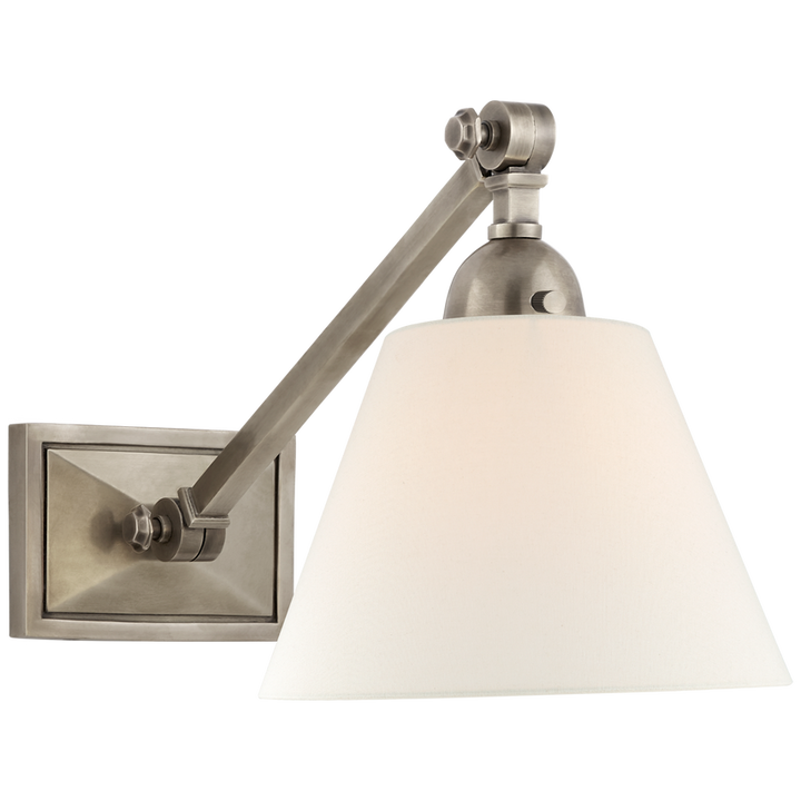 Jessi Single Library Wall Light-Visual Comfort-VISUAL-AH 2325AN-L-Wall LightingAntique Nickel / Linen Shade-1-France and Son