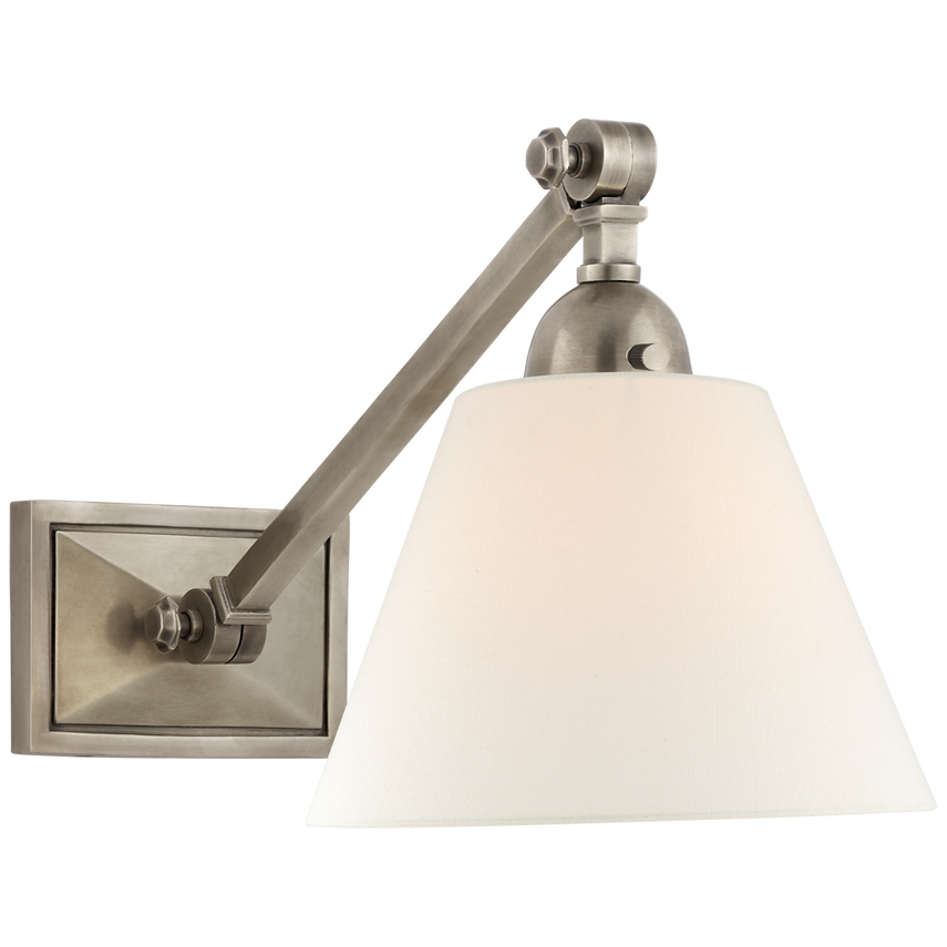 Jessi Single Library Wall Light-Visual Comfort-VISUAL-AH 2325AN-L-Wall LightingAntique Nickel / Linen Shade-1-France and Son