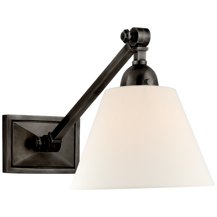 Jessi Single Library Wall Light-Visual Comfort-VISUAL-AH 2325GM-L-Wall LightingGun Metal / Linen Shade-2-France and Son