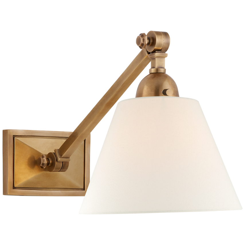 Jessi Single Library Wall Light-Visual Comfort-VISUAL-AH 2325HAB-L-Wall LightingHand-Rubbed Antique Brass / Linen Shade-3-France and Son