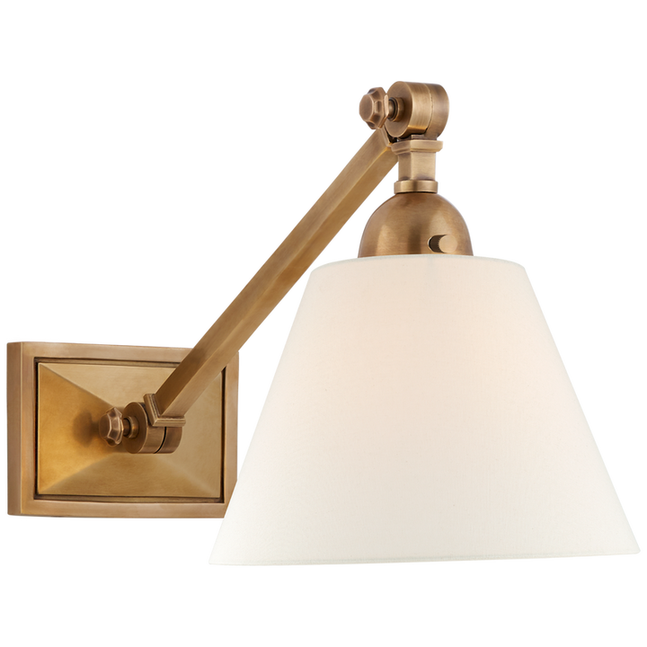 Jessi Single Library Wall Light-Visual Comfort-VISUAL-AH 2325HAB-L-Wall LightingHand-Rubbed Antique Brass / Linen Shade-3-France and Son