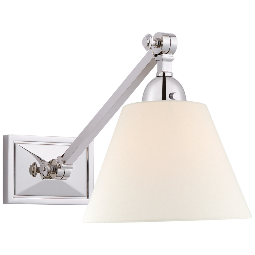 Jessi Single Library Wall Light-Visual Comfort-VISUAL-AH 2325PN-L-Wall LightingPolished Nickel / Linen Shade-4-France and Son