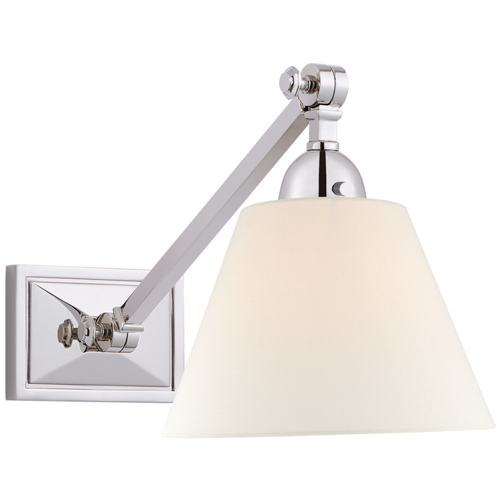 Jessi Single Library Wall Light-Visual Comfort-VISUAL-AH 2325PN-L-Wall LightingPolished Nickel / Linen Shade-4-France and Son