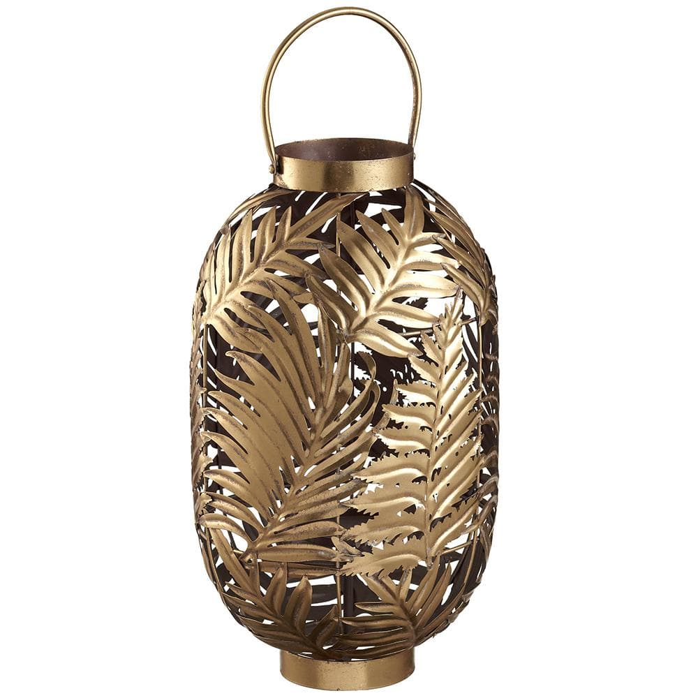 Metal Palm Leaf Lantern With Glass