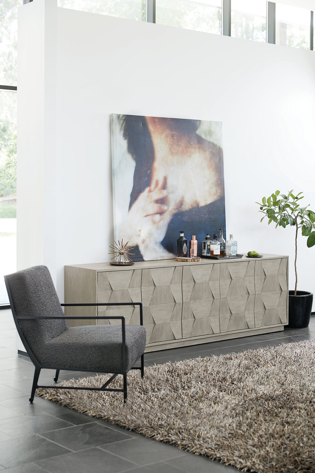 Linea Entertainment Console in Cerused Greige Finish
