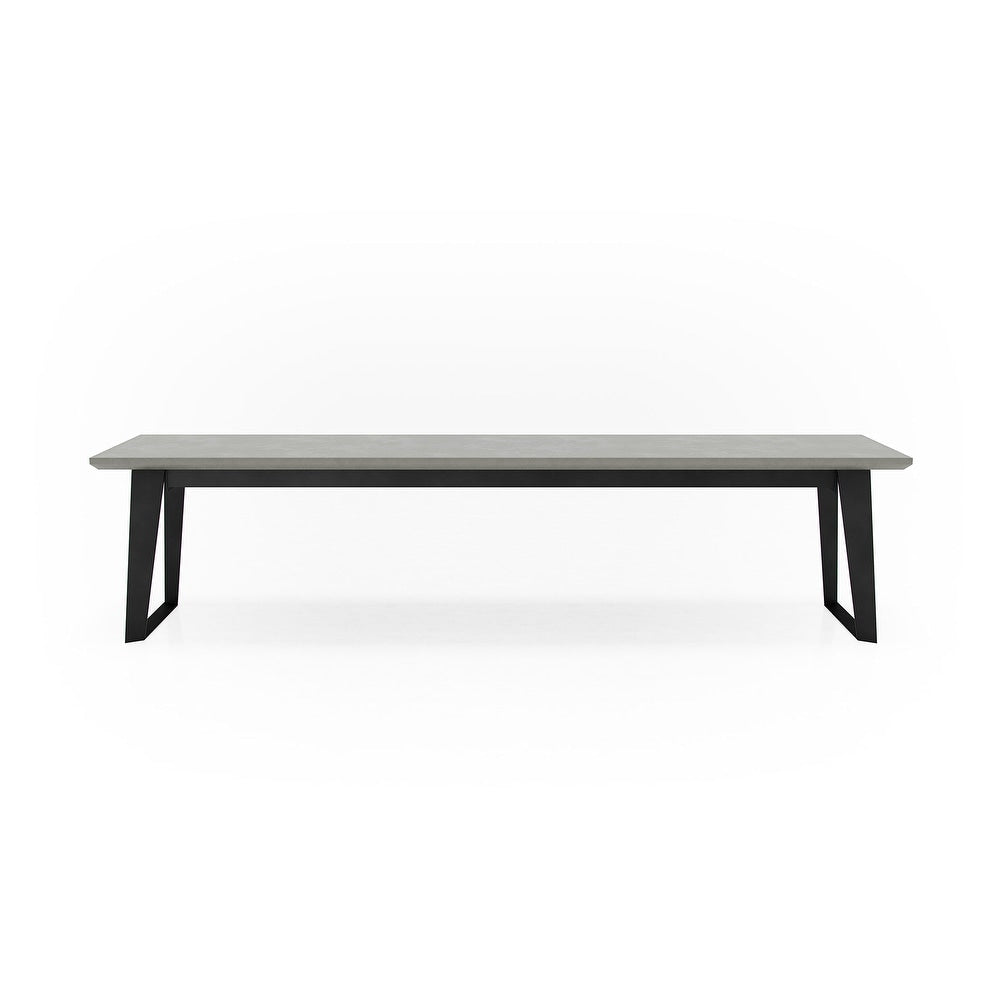 Front view of the Amsterdam Bench in gray concrete with black legs