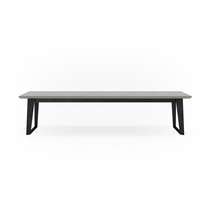 Front view of the Amsterdam Bench in gray concrete with black legs