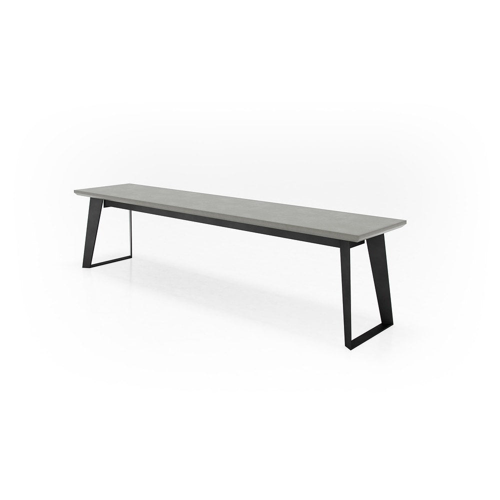 Angled view of the Amsterdam Bench with gray concrete seat and black metal base