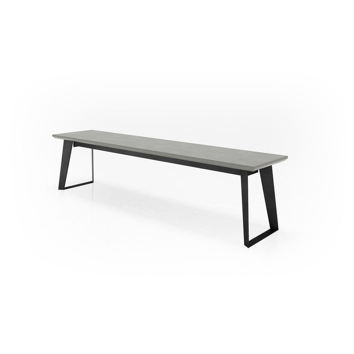 Angled view of the Amsterdam Bench with gray concrete seat and black metal base